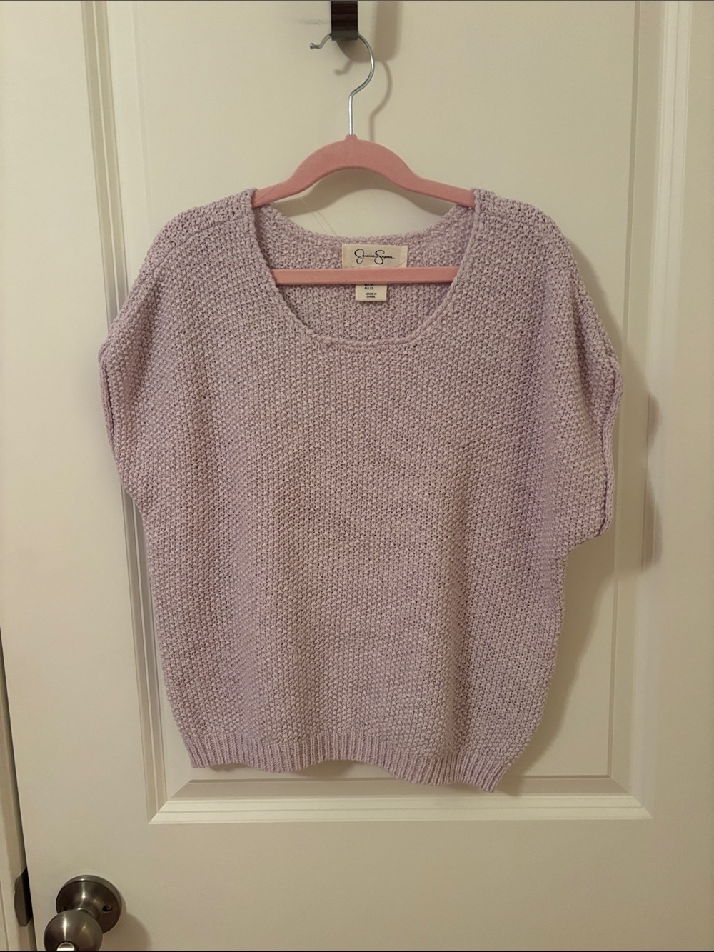 XS Light Lavender Knit Short-Sleeve oversized Sweater - Jessica Simpson